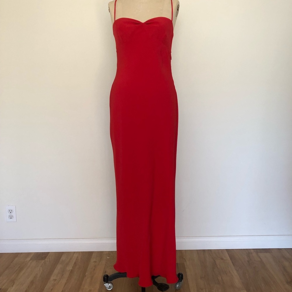 Vintage red open back Armani gown size 10